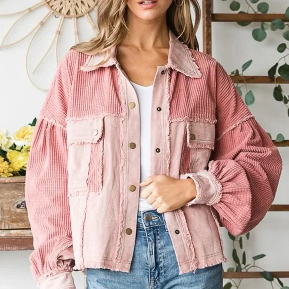Oli & Hali Washed Fabric Mixed Crop Jacket-Blush - Picture 5 of 6